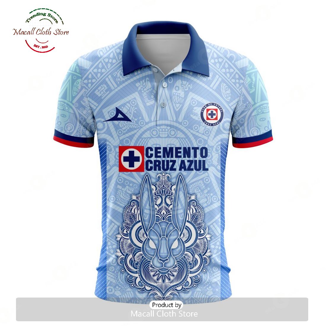 Personalized LIGA MX Cruz Azul 2023 - 2024 Away Aztec Design Polo Personalized LIGA MX Cruz Azul 2023 - 2024 Away Aztec Design Polo