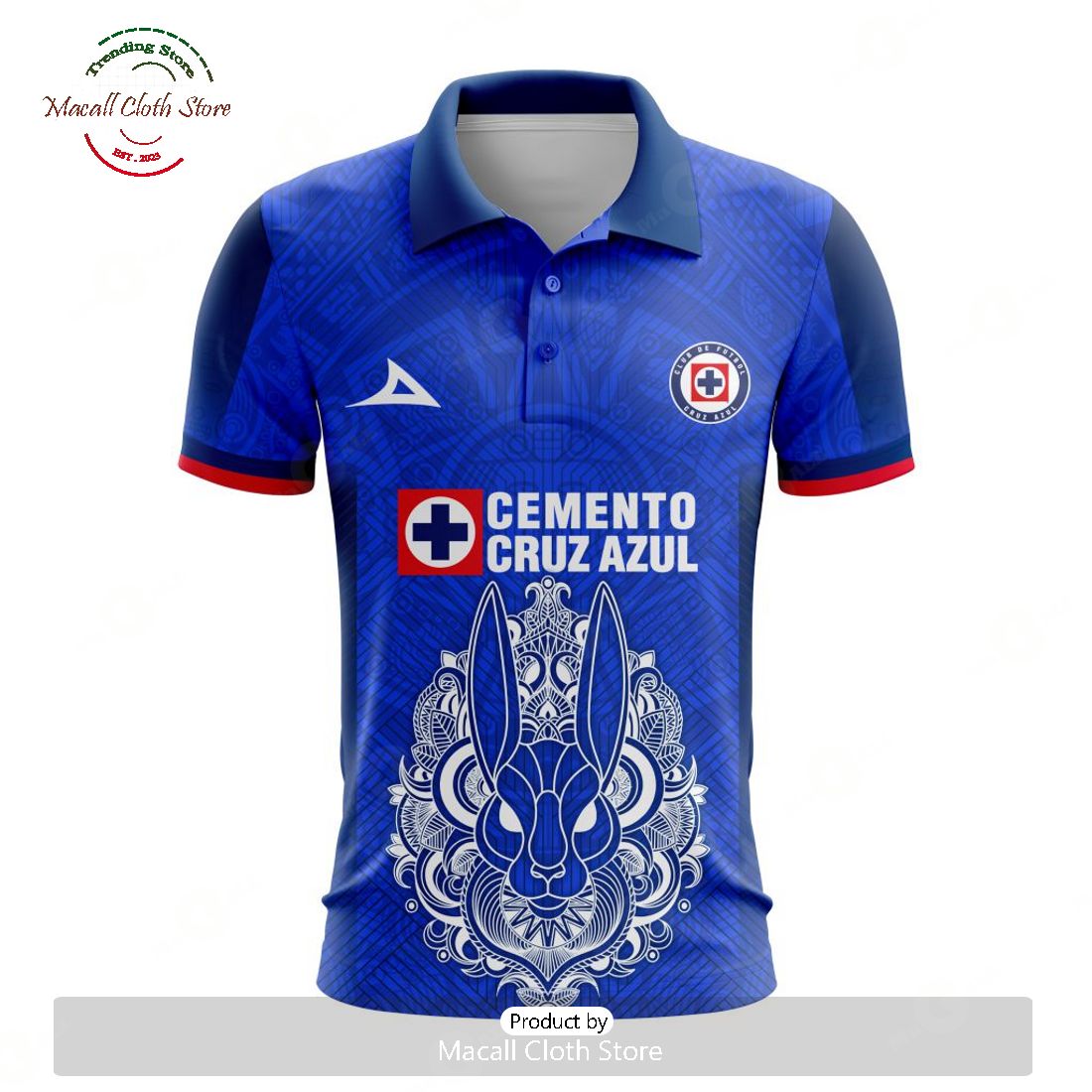 Personalized LIGA MX Cruz Azul 2023 - 2024 Home Aztec Design Polo Personalized LIGA MX Cruz Azul 2023 - 2024 Home Aztec Design Polo