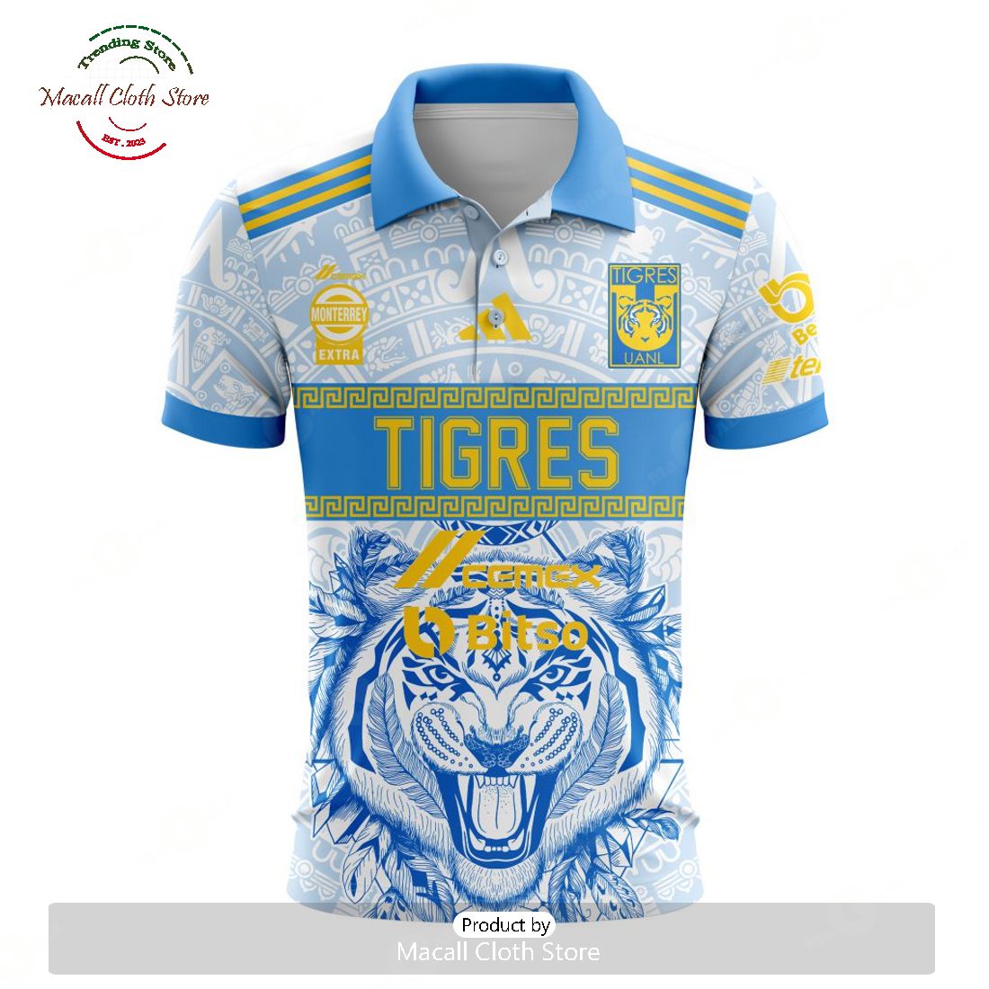 Personalized LIGA MX Tigres UANL 2023-2024 Third Aztec Design Polo