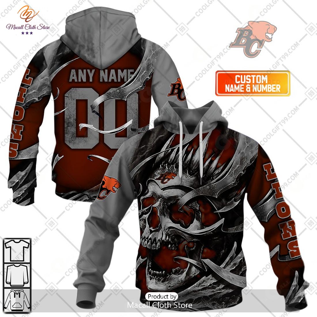 Personalized CFL BC Lions Metal Skull Hoodie Sweatshirt 3D Personalized CFL BC Lions Metal Skull Hoodie Sweatshirt 3D