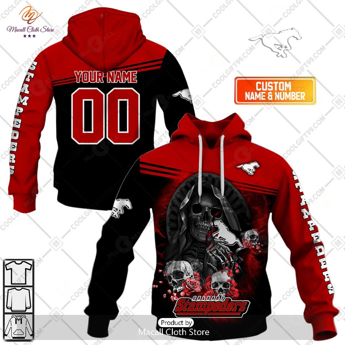 Personalized CFL Calgary Stampeders Skull Death Art Hoodie Sweatshirt 3D Personalized CFL Calgary Stampeders Skull Death Art Hoodie Sweatshirt 3D