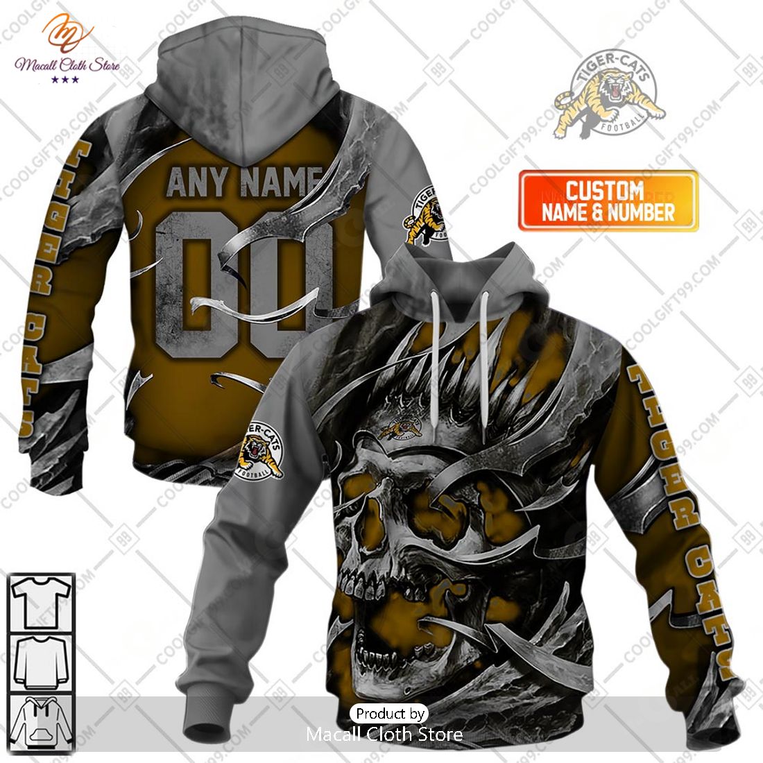 Personalized CFL Hamilton Tiger Cats Metal Skull Hoodie Sweatshirt 3D