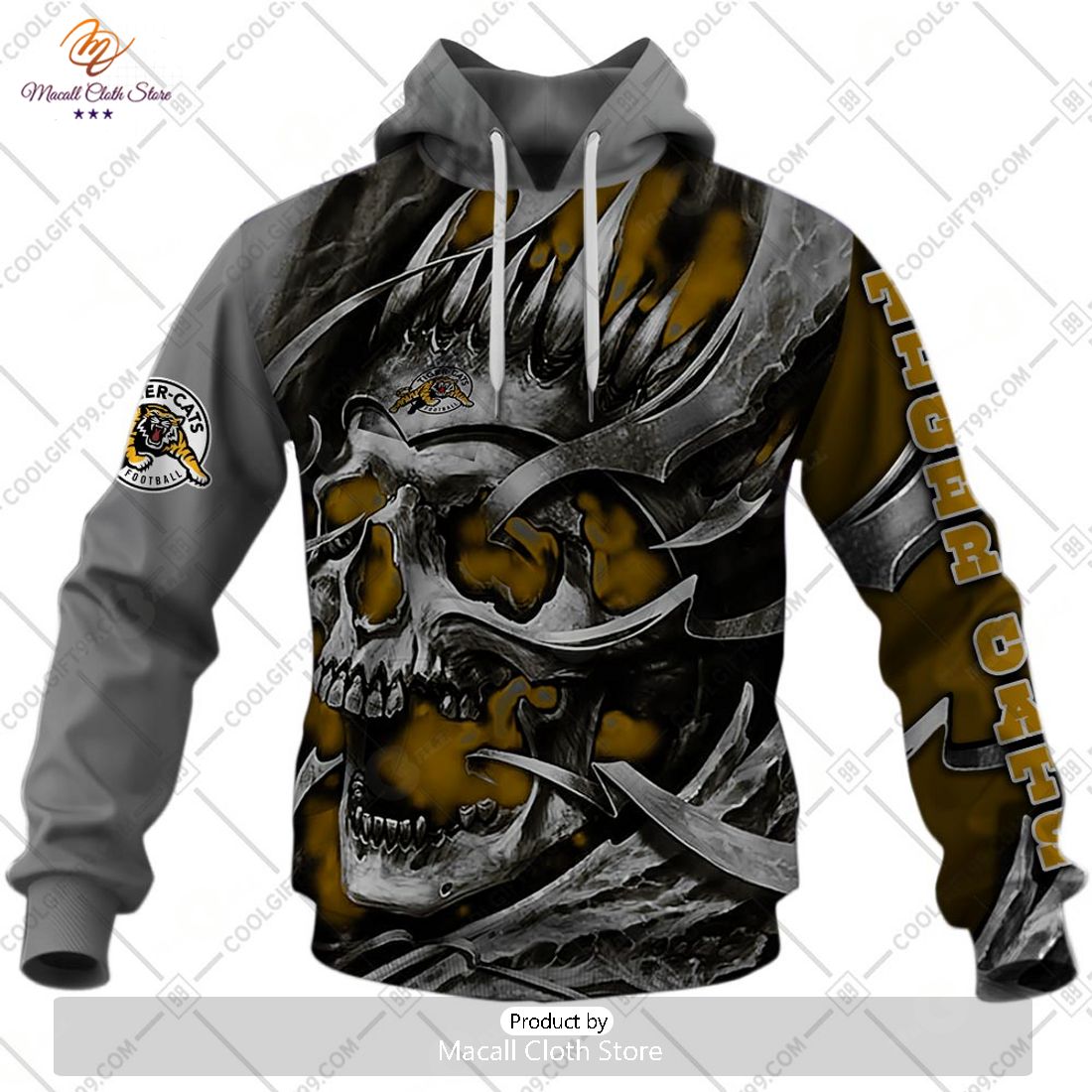 Personalized CFL Hamilton Tiger Cats Metal Skull Hoodie Sweatshirt 3D