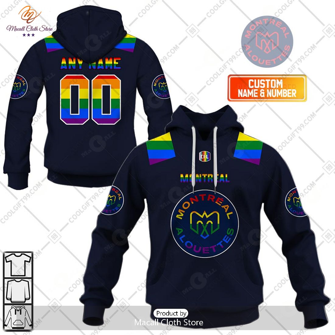 Personalized CFL Montreal Alouettes Rainbow Logo Jersey Style Hoodie Sweatshirt 3D Personalized CFL Montreal Alouettes Rainbow Logo Jersey Style Hoodie Sweatshirt 3D