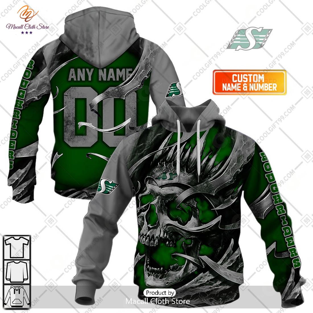 Personalized CFL Saskatchewan Roughriders Metal Skull Hoodie Sweatshirt 3D