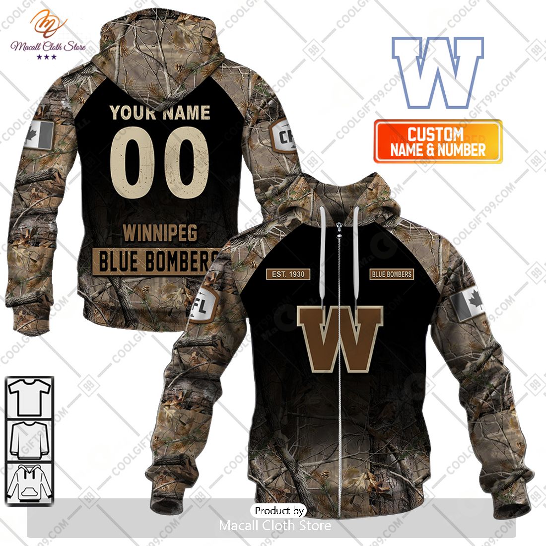Personalized CFL Winnipeg Blue Bombers Huting Camouflage Style Hoodie Sweatshirt 3D Personalized CFL Winnipeg Blue Bombers Huting Camouflage Style Hoodie Sweatshirt 3D