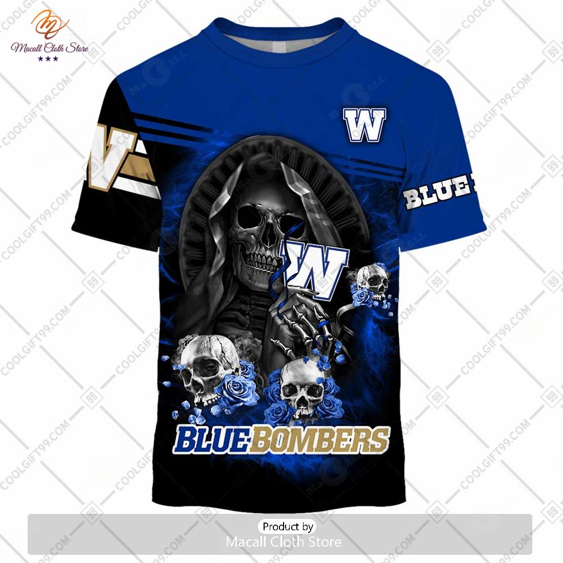 Personalized CFL Winnipeg Blue Bombers Skull Death Art Hoodie Sweatshirt 3D Personalized CFL Winnipeg Blue Bombers Skull Death Art Hoodie Sweatshirt 3D