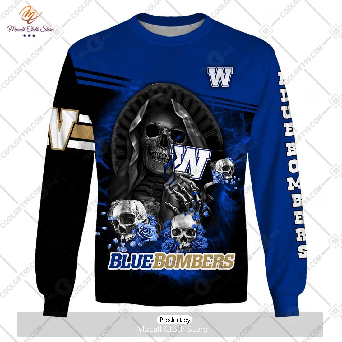 Personalized CFL Winnipeg Blue Bombers Skull Death Art Hoodie Sweatshirt 3D Personalized CFL Winnipeg Blue Bombers Skull Death Art Hoodie Sweatshirt 3D