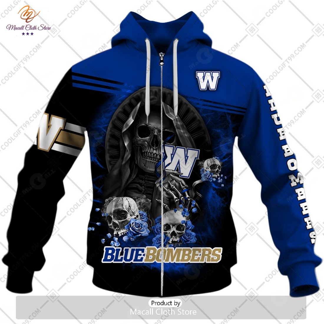 Personalized CFL Winnipeg Blue Bombers Skull Death Art Hoodie Sweatshirt 3D Personalized CFL Winnipeg Blue Bombers Skull Death Art Hoodie Sweatshirt 3D