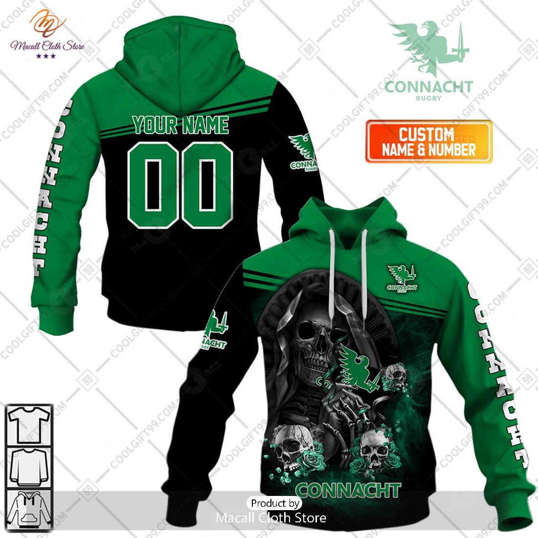 Personalized IRFU Connacht Rugby Skull Death Hoodie Sweatshirt 3D Personalized IRFU Connacht Rugby Skull Death Hoodie Sweatshirt 3D