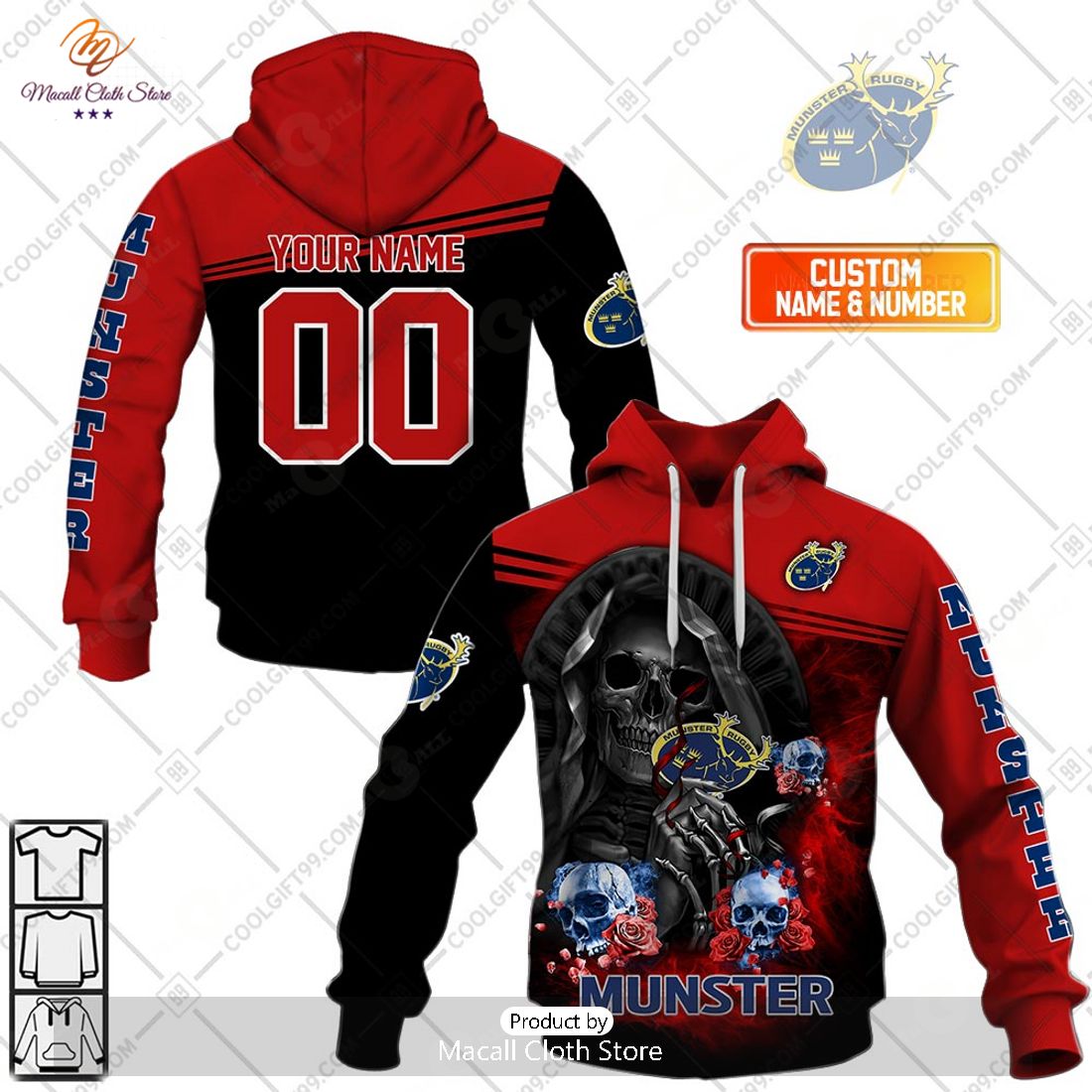 Personalized IRFU Munster Rugby Skull Death Hoodie Sweatshirt 3D Personalized IRFU Munster Rugby Skull Death Hoodie Sweatshirt 3D