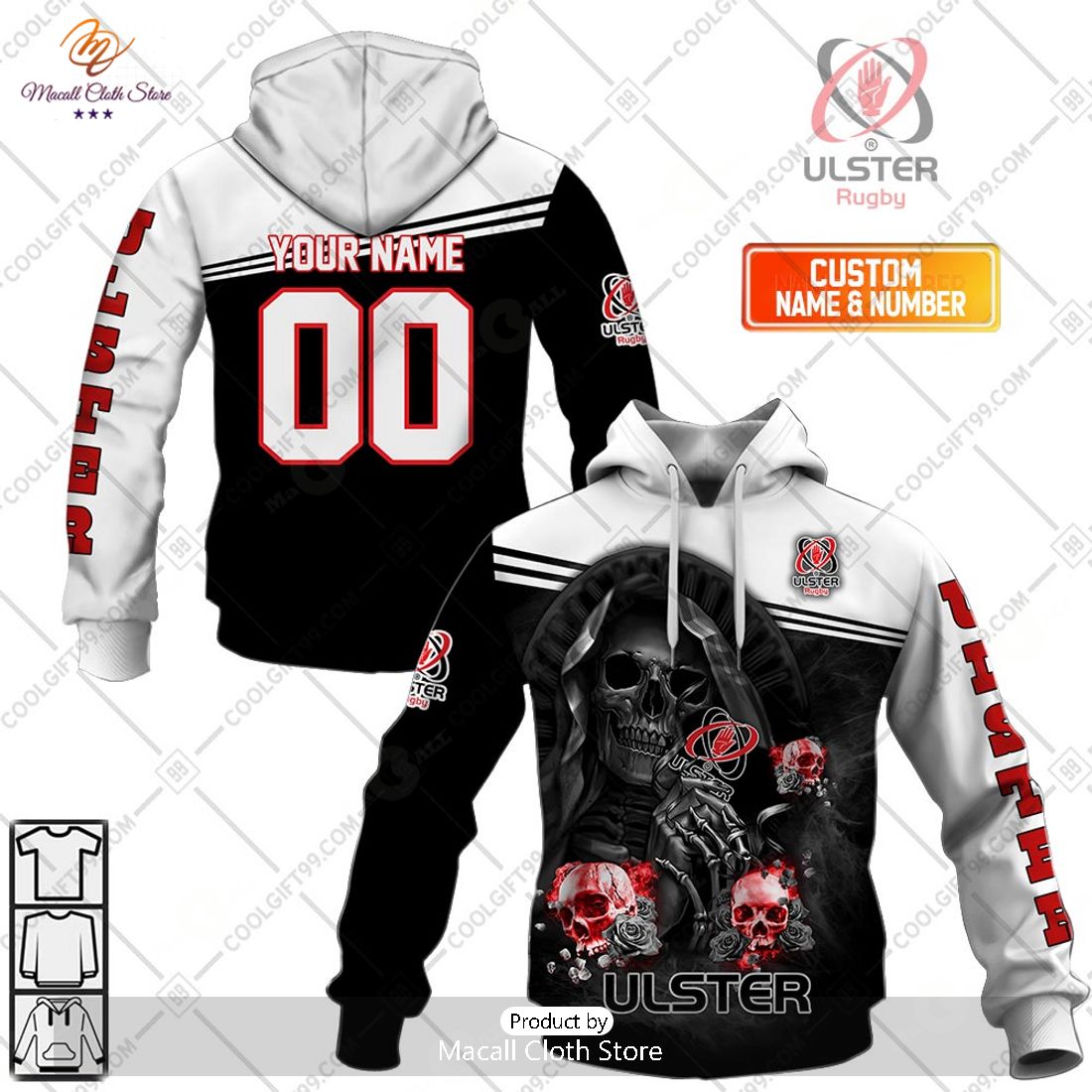 Personalized IRFU Ulster Rugby Skull Death Hoodie Sweatshirt 3D Personalized IRFU Ulster Rugby Skull Death Hoodie Sweatshirt 3D