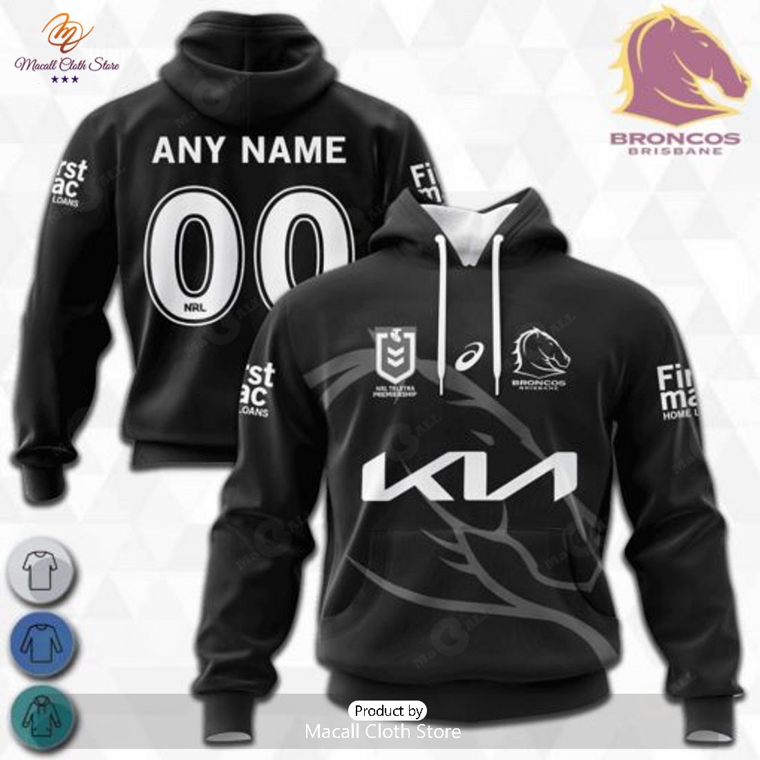 Personalized NRL Brisbane Broncos Monochrome Design Hoodie Sweatshirt 3D Personalized NRL Brisbane Broncos Monochrome Design Hoodie Sweatshirt 3D