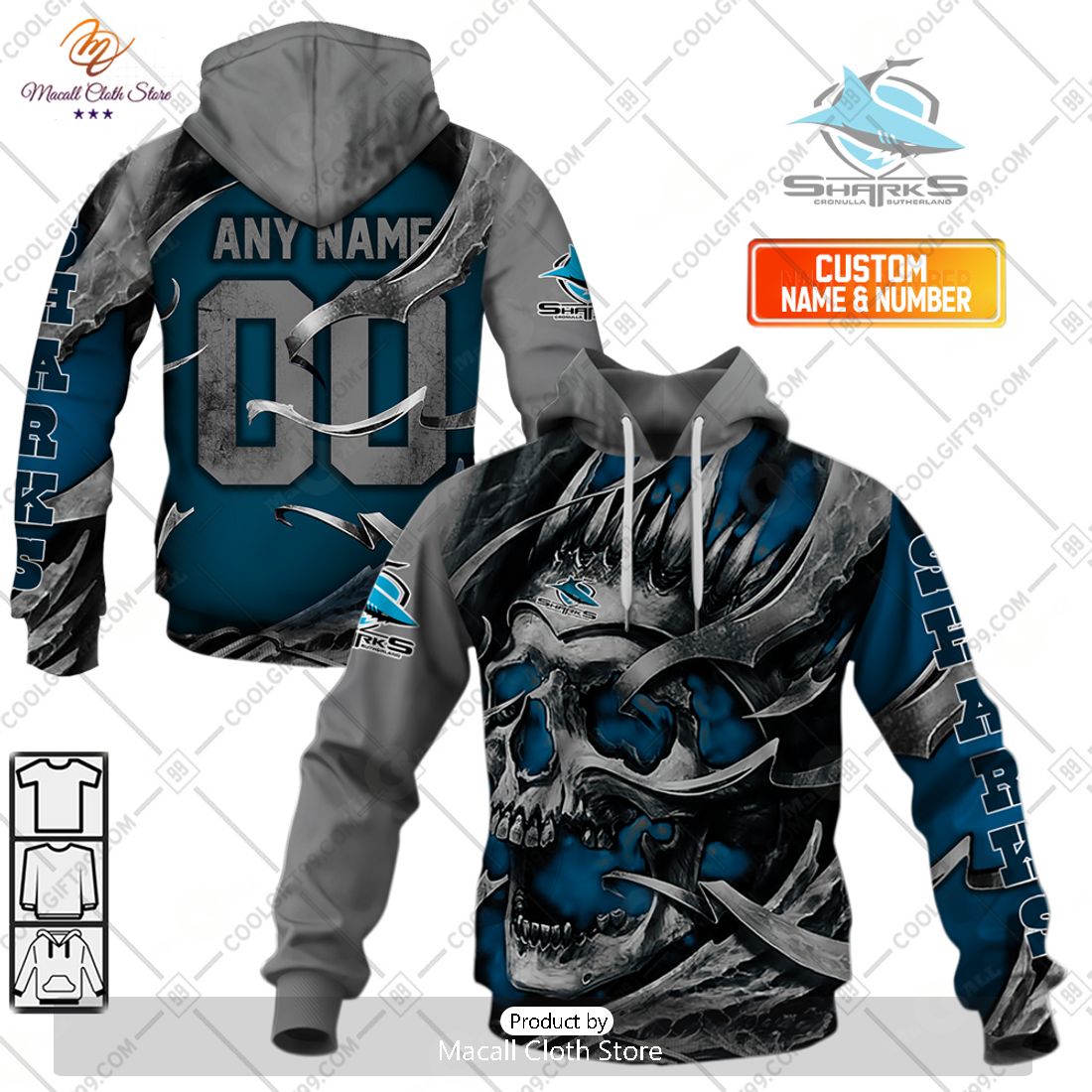 Personalized NRL Cronulla Sutherland Sharks Metal Skull Hoodie Sweatshirt 3D Personalized NRL Cronulla Sutherland Sharks Metal Skull Hoodie Sweatshirt 3D