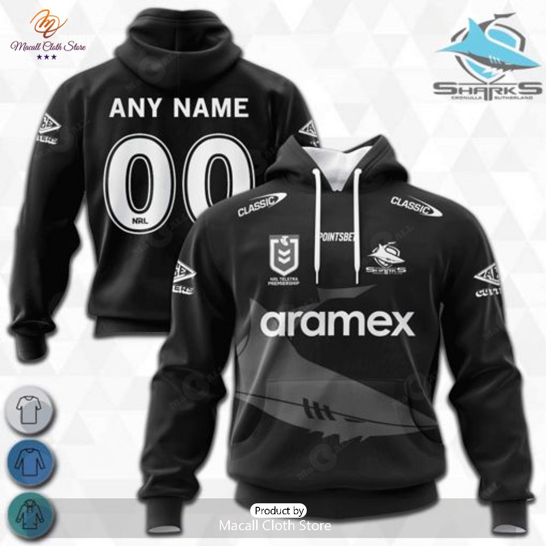 Personalized NRL Cronulla Sutherland Sharks Monochrome Design Hoodie Sweatshirt 3D Personalized NRL Cronulla Sutherland Sharks Monochrome Design Hoodie Sweatshirt 3D