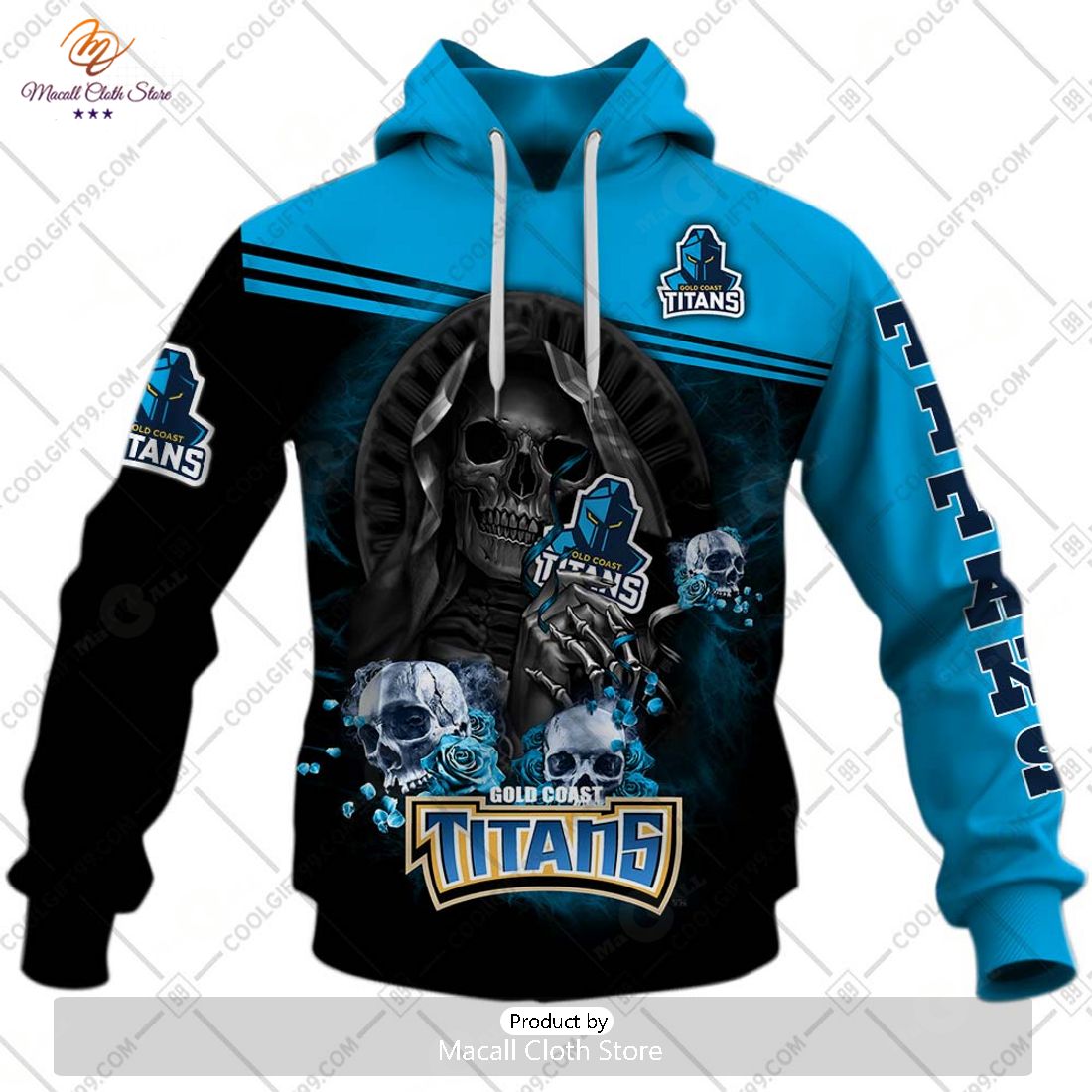 Personalized NRL Gold Coast Titans Skull Death Art Hoodie Sweatshirt 3D