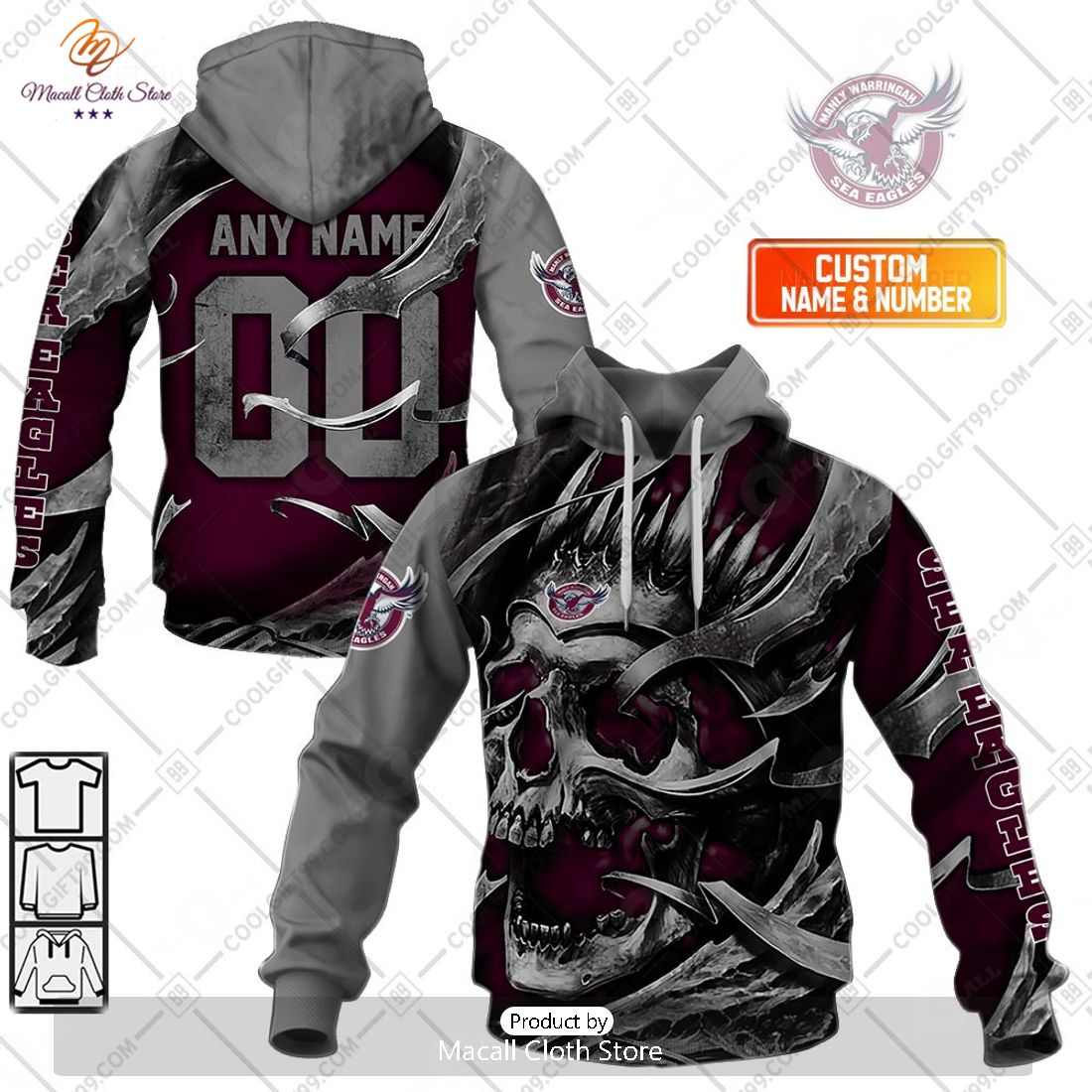 Personalized NRL Manly Warringah Sea Eagles Metal Skull Hoodie Sweatshirt 3D Personalized NRL Manly Warringah Sea Eagles Metal Skull Hoodie Sweatshirt 3D