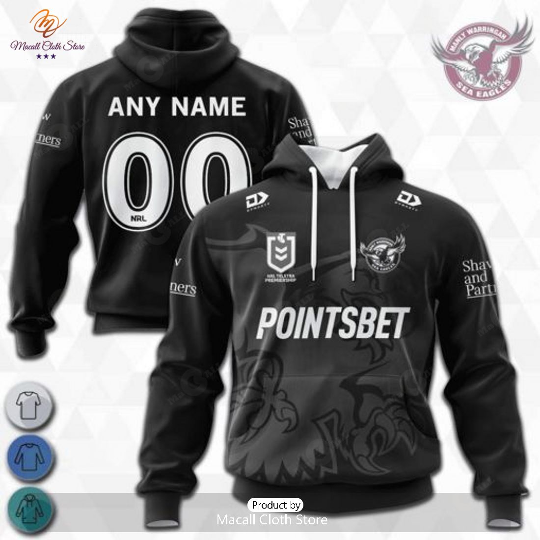 Personalized NRL Manly Warringah Sea Eagles Monochrome Design Hoodie Sweatshirt 3D Personalized NRL Manly Warringah Sea Eagles Monochrome Design Hoodie Sweatshirt 3D