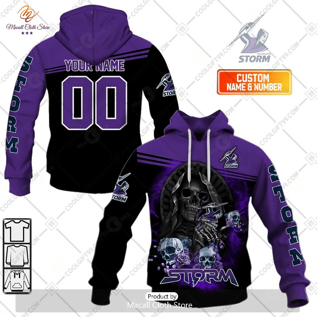 Personalized NRL Melbourne Storm Skull Death Art Hoodie Sweatshirt 3D Personalized NRL Melbourne Storm Skull Death Art Hoodie Sweatshirt 3D