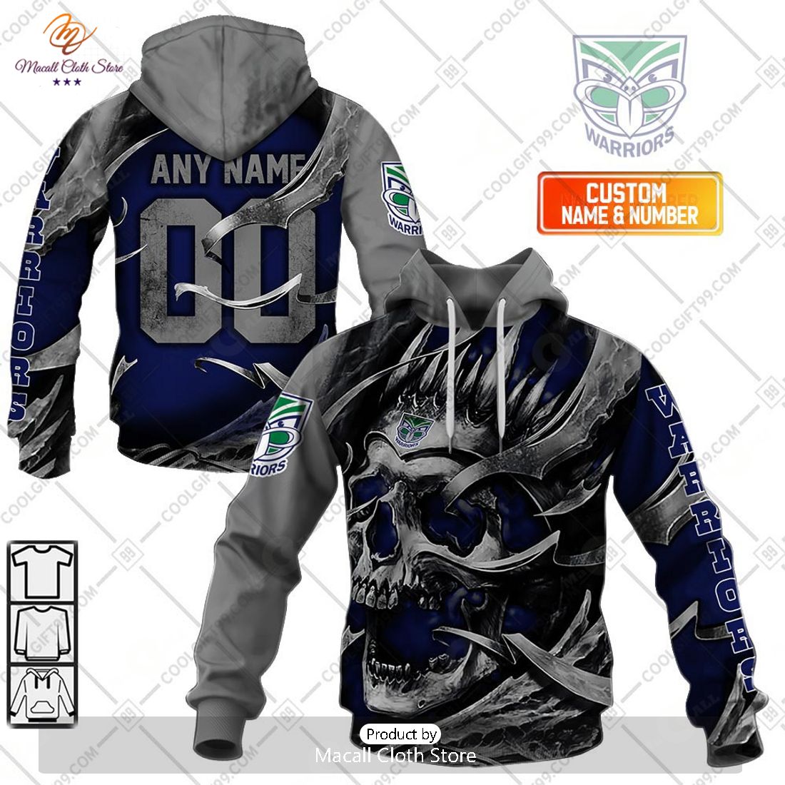 Personalized NRL New Zealand Warriors Metal Skull Hoodie Sweatshirt 3D