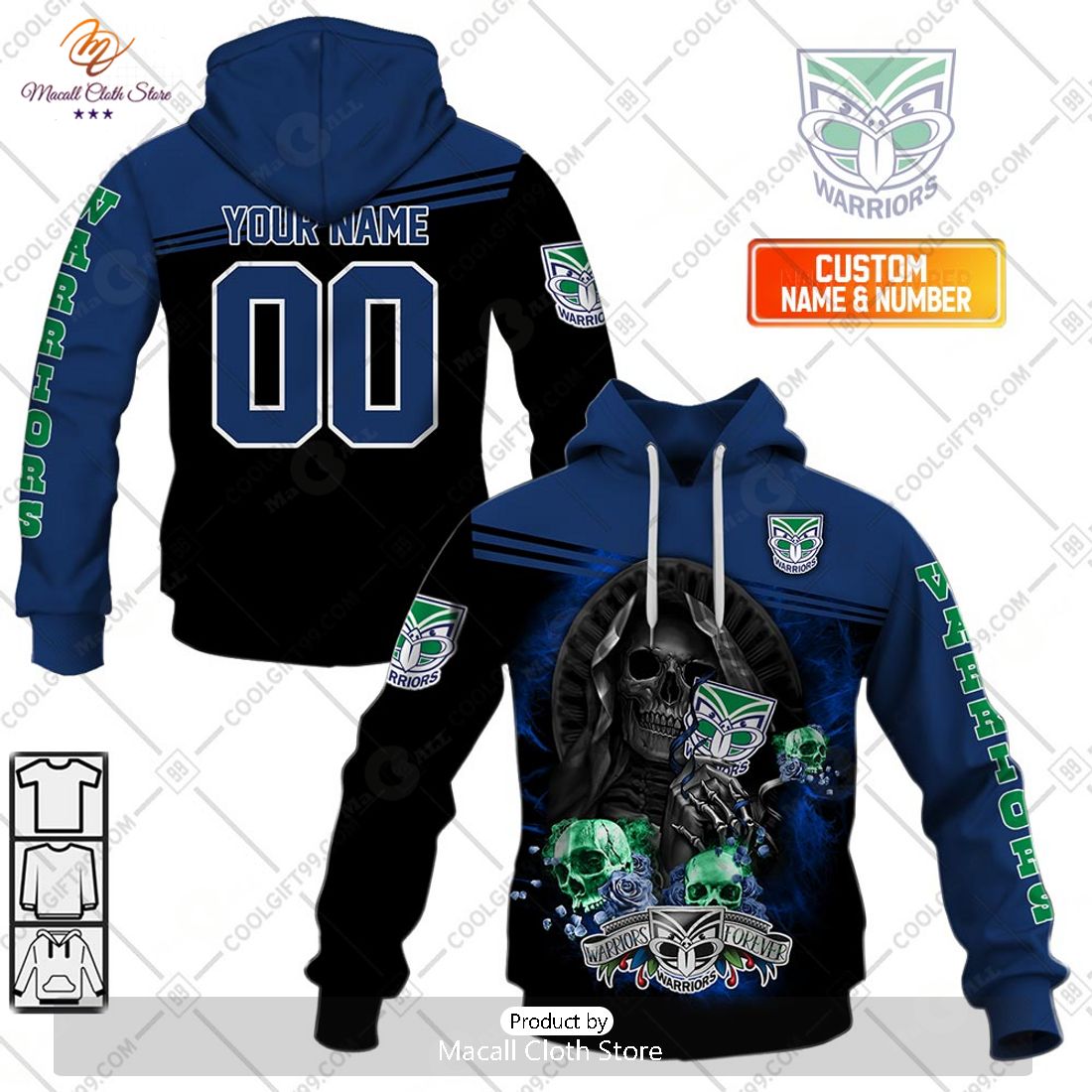 Personalized NRL New Zealand Warriors Skull Death Art Hoodie Sweatshirt 3D Personalized NRL New Zealand Warriors Skull Death Art Hoodie Sweatshirt 3D