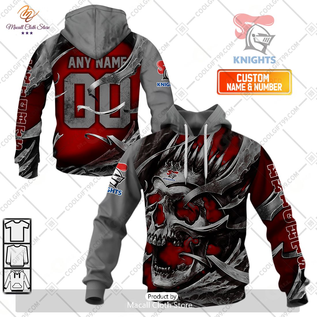 Personalized NRL Newcastle Knights Metal Skull Hoodie Sweatshirt 3D