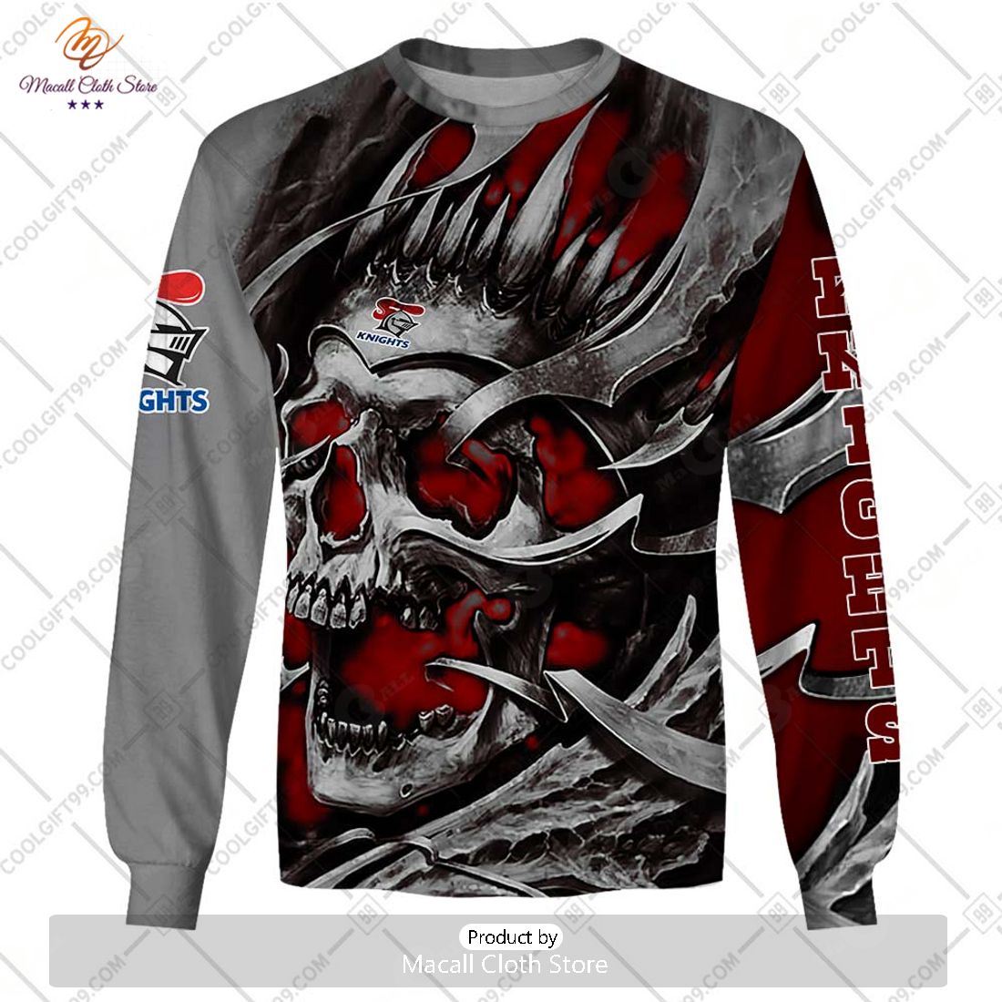 Personalized NRL Newcastle Knights Metal Skull Hoodie Sweatshirt 3D