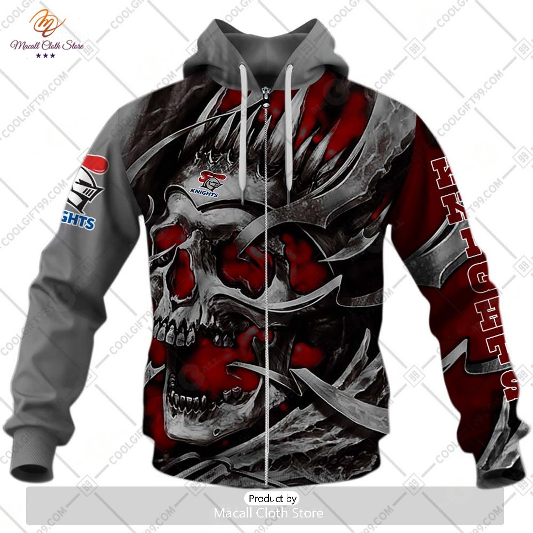 Personalized NRL Newcastle Knights Metal Skull Hoodie Sweatshirt 3D