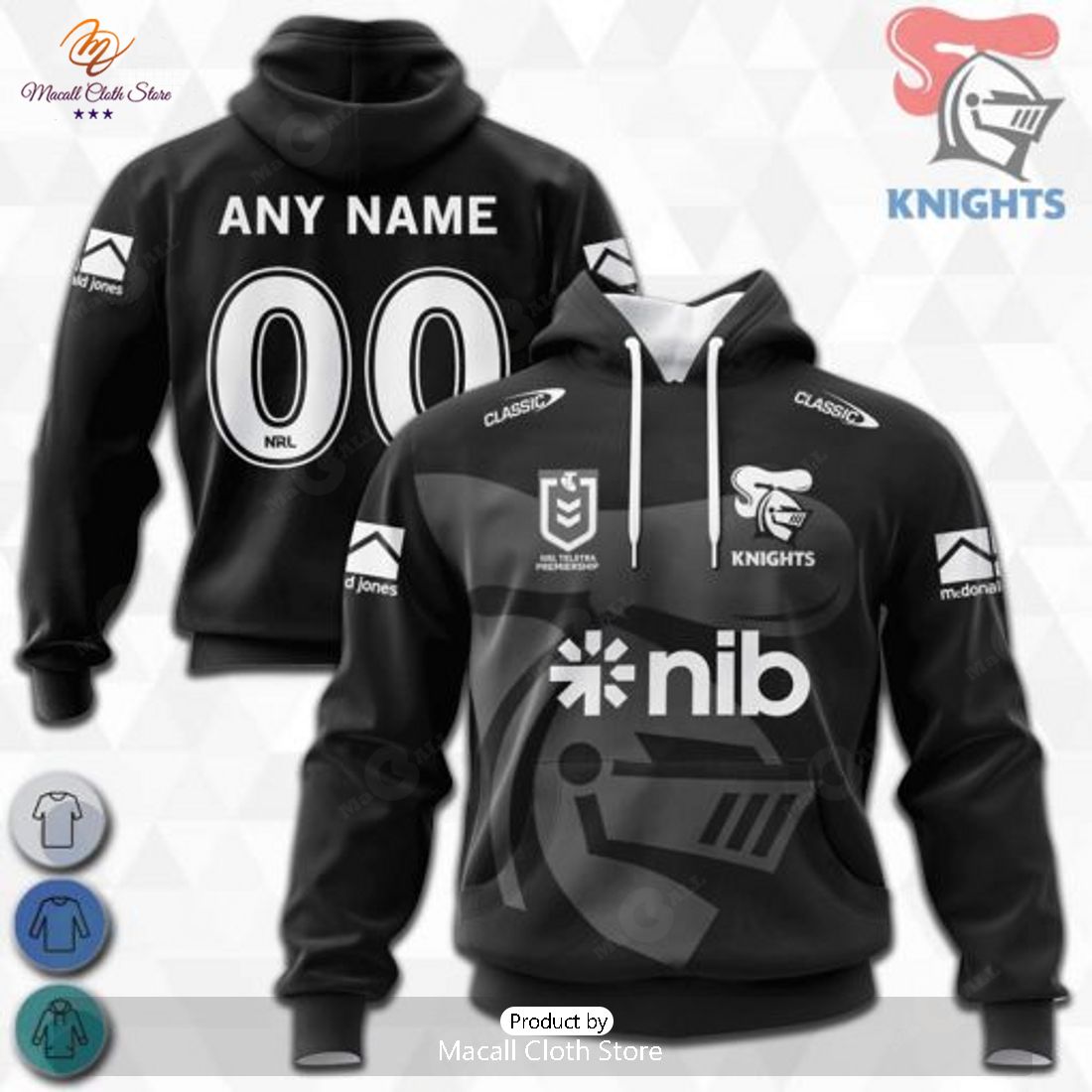 Personalized NRL Newcastle Knights Monochrome Design Hoodie Sweatshirt 3D