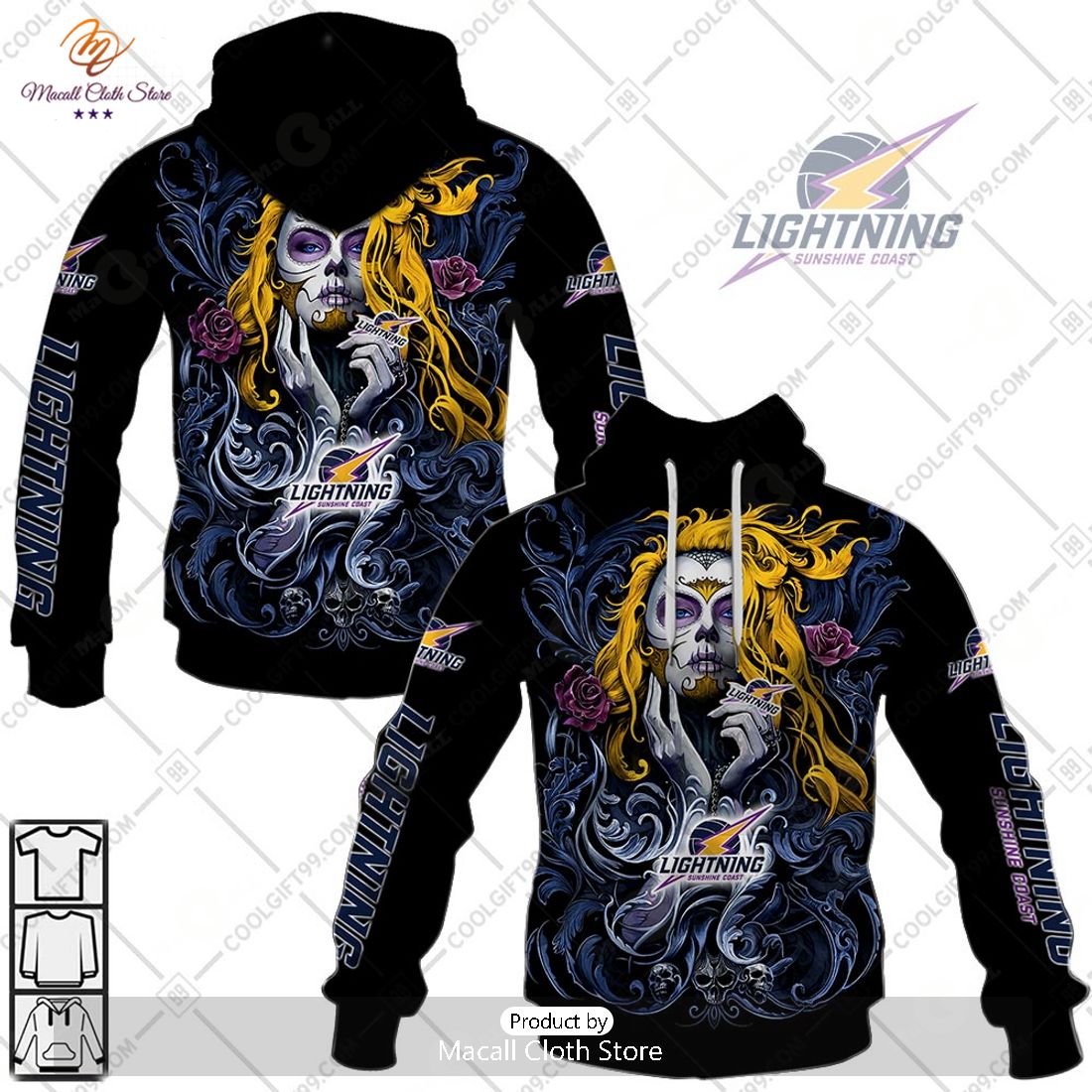 Netball AU Sunshine Coast Lightning Tattoo Girl Design Hoodie Sweatshirt 3D Netball AU Sunshine Coast Lightning Tattoo Girl Design Hoodie Sweatshirt 3D