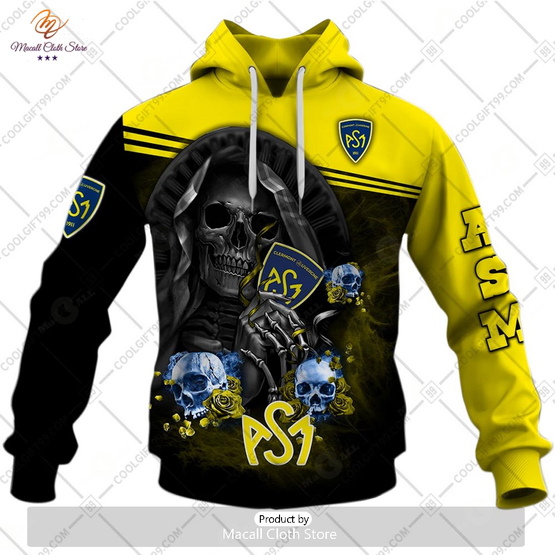 Personalized ASM Clermont Auvergne Rugby Skull Death Design Hoodie Sweatshirt 3D