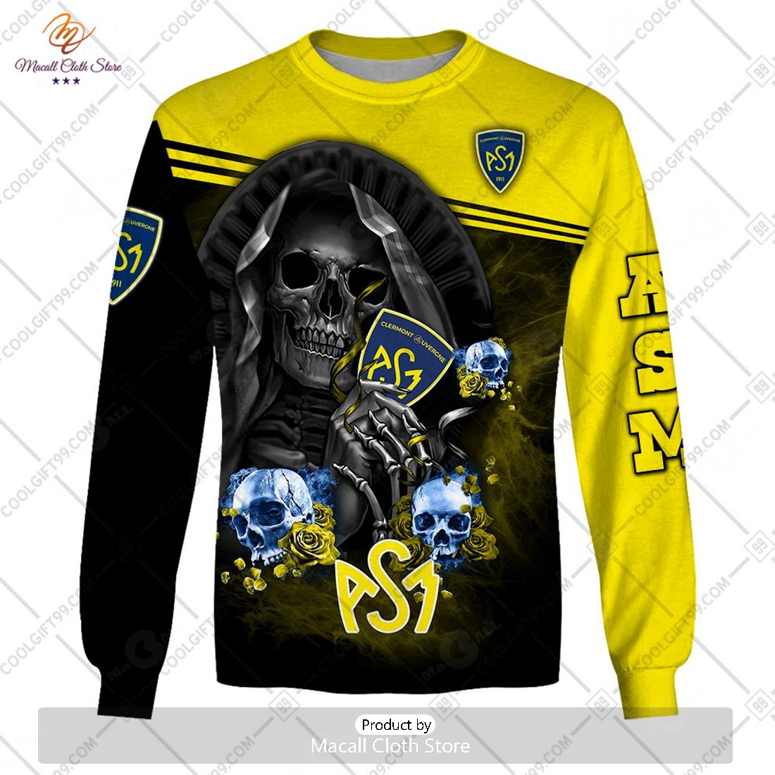 Personalized ASM Clermont Auvergne Rugby Skull Death Design Hoodie Sweatshirt 3D Personalized ASM Clermont Auvergne Rugby Skull Death Design Hoodie Sweatshirt 3D