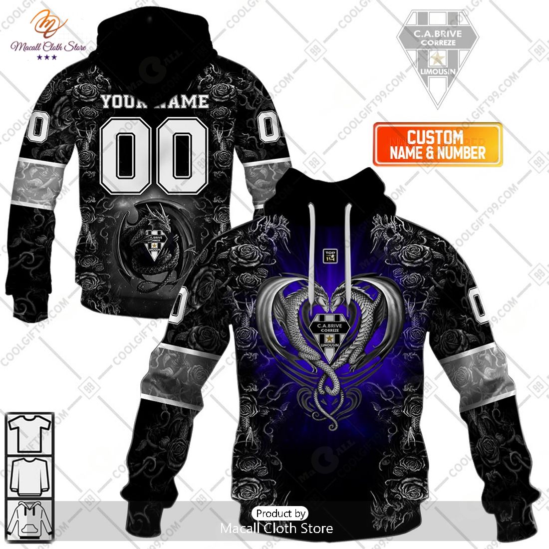 Personalized CA Brive Rugby Rugby Rose Dragons Design Hoodie Sweatshirt 3D