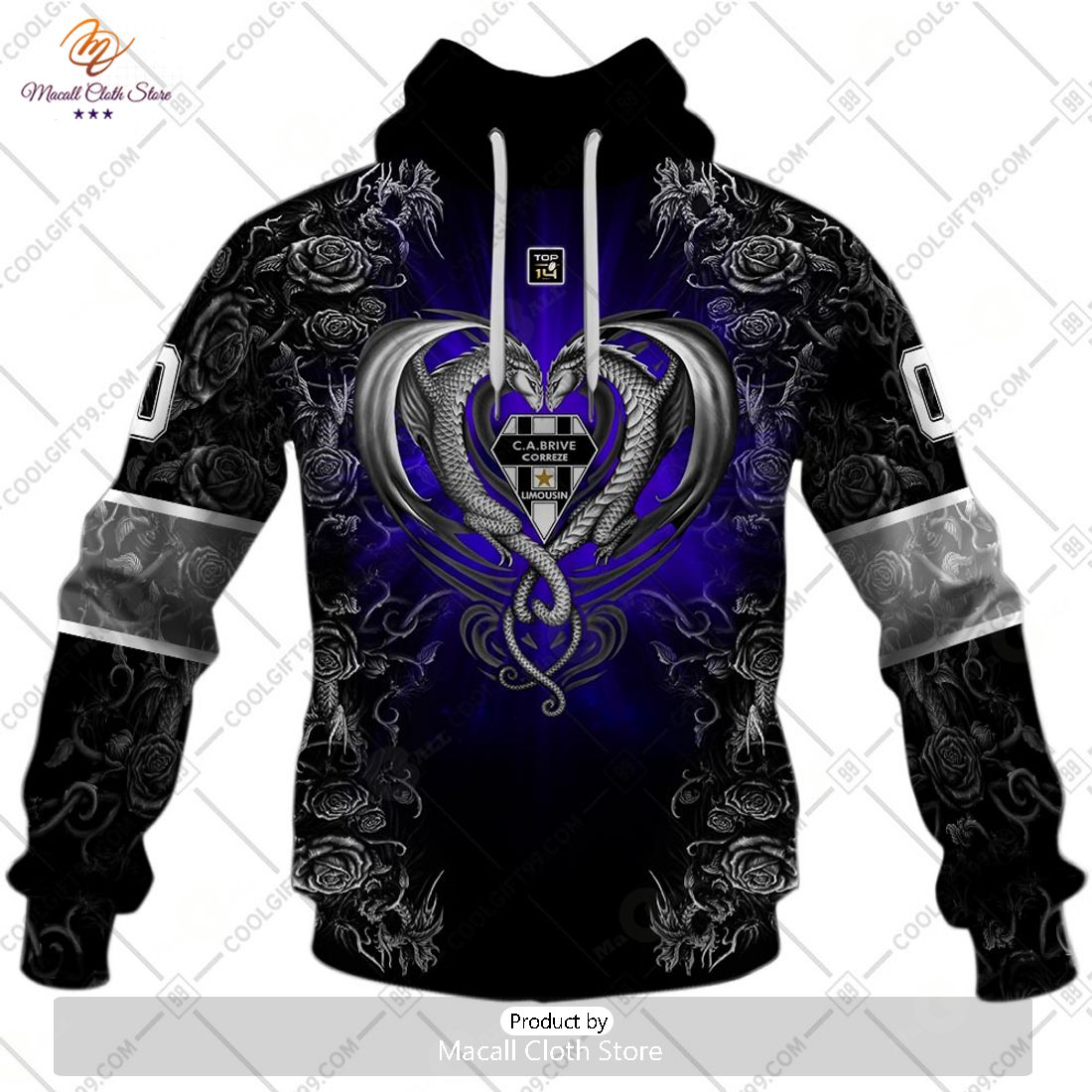 Personalized CA Brive Rugby Rugby Rose Dragons Design Hoodie Sweatshirt 3D