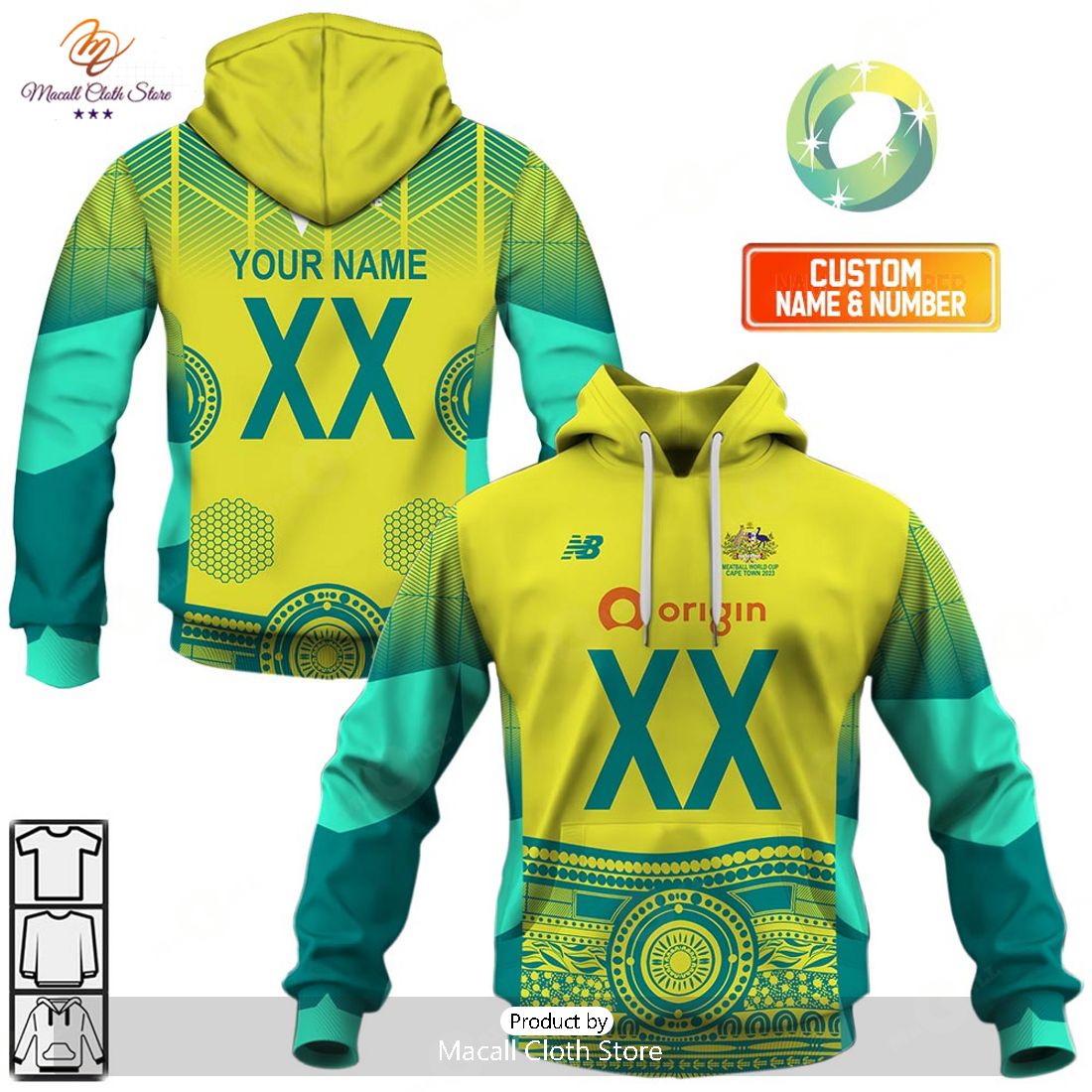 Personalized Netball AU Diamonds World Cup 2023 Yellow Jersey Style Hoodie Sweatshirt 3D