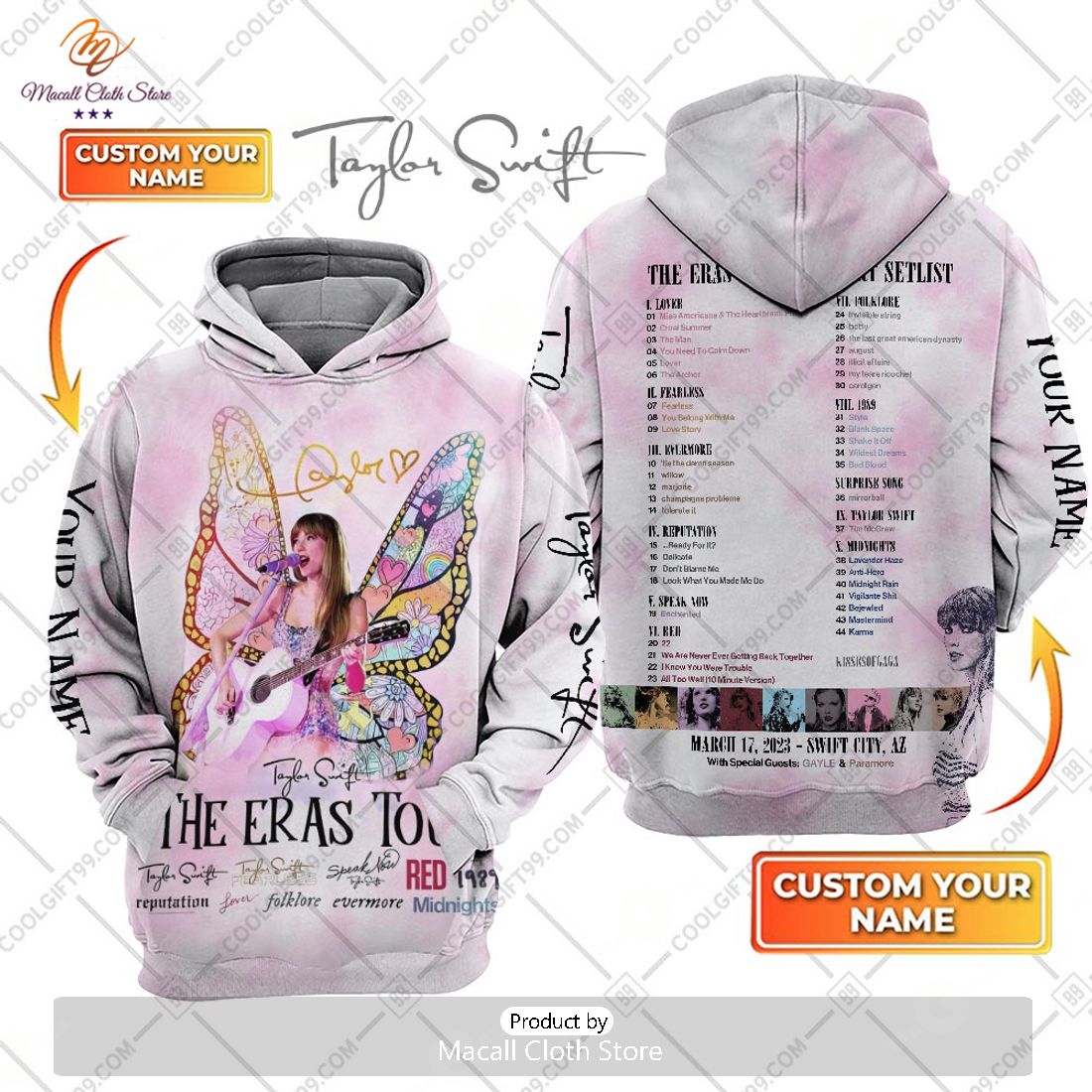 Personalized Taylor Swift Butterfly Wings The Eras Tour 2023 Hoodie Sweatshirt 3D Personalized Taylor Swift Butterfly Wings The Eras Tour 2023 Hoodie Sweatshirt 3D