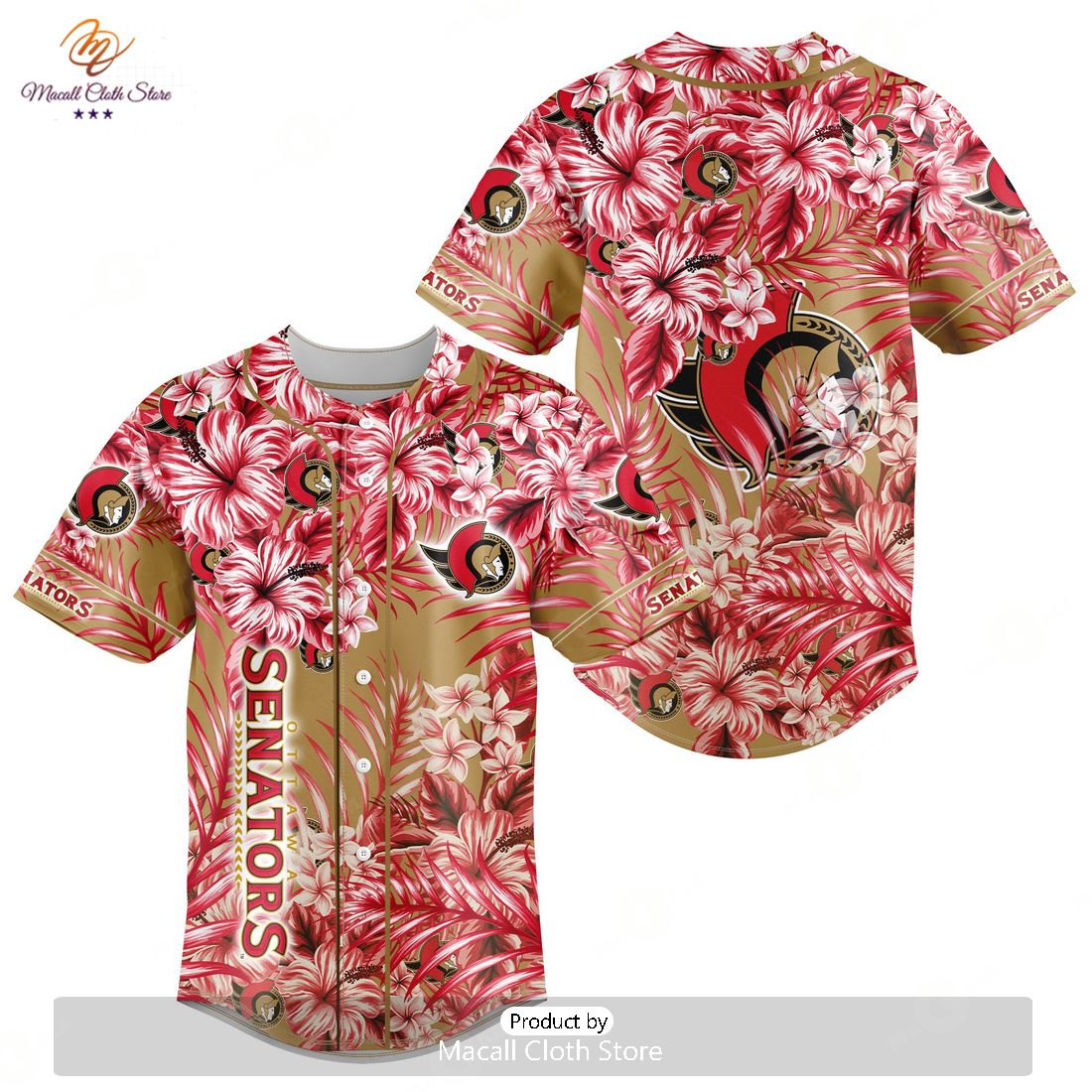 NHL Ottawa Senators Special Hawaiian Design Baseball Jersey NHL Ottawa Senators Special Hawaiian Design Baseball Jersey