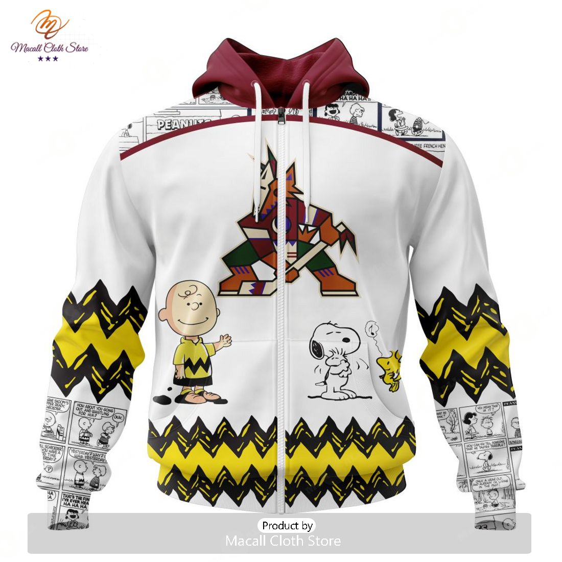 Personalized Name And Number NHL Arizona Coyotes Special Peanuts 3D Hoodie  Zip Hoodie Christmas Gift