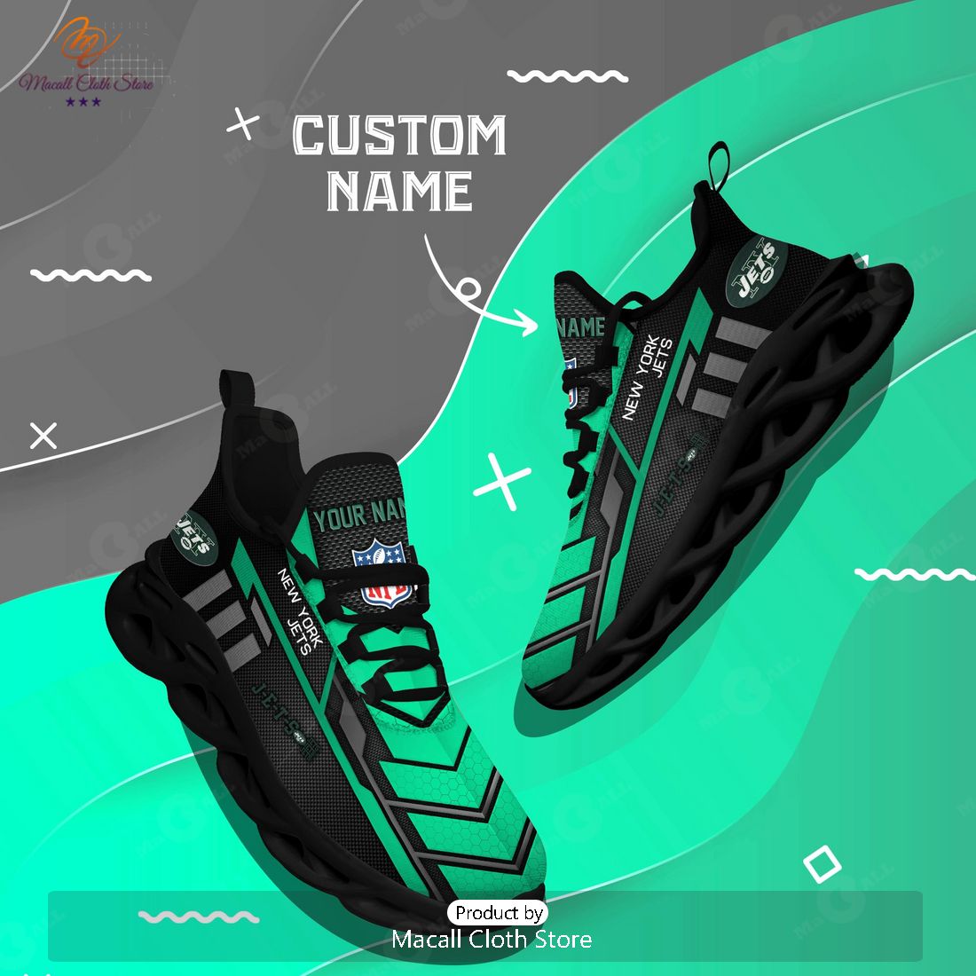 Personalized New York Jets NFL Sports Team Max Soul Sneaker Personalized New York Jets NFL Sports Team Max Soul Sneaker