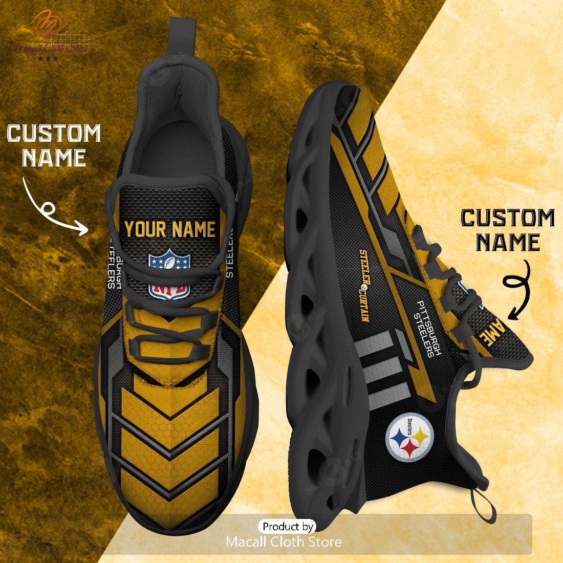 Personalized Pittsburgh Steelers NFL Sports Team Max Soul Sneaker Personalized Pittsburgh Steelers NFL Sports Team Max Soul Sneaker