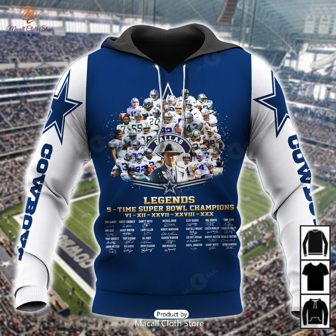 Dallas Cowboys Legends 5times Sports Hoodie Sweatshirt 3D Dallas Cowboys Legends 5times Sports Hoodie Sweatshirt 3D