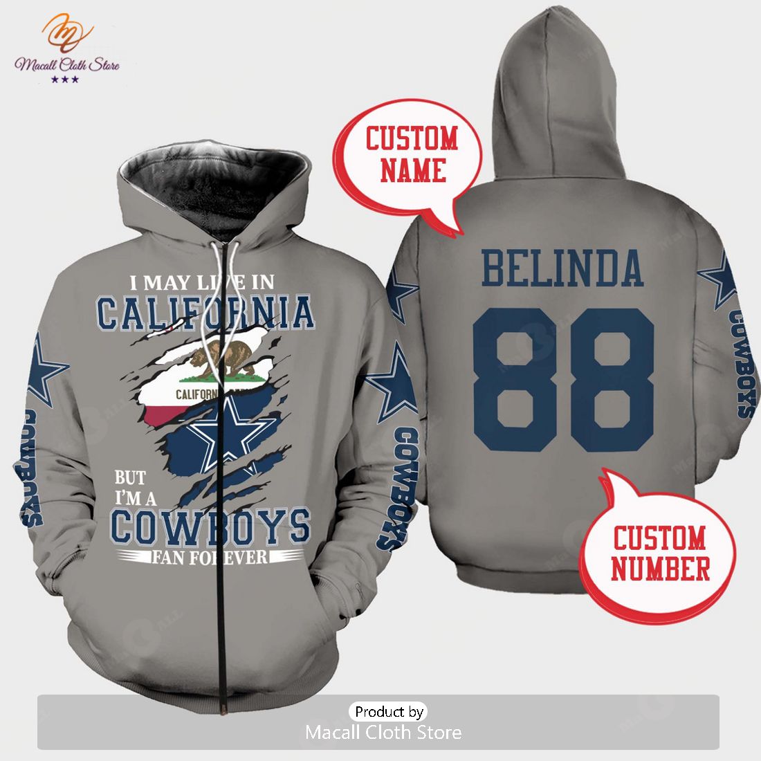 Personalized California Cowboys Fan Premium Hoodie Sweatshirt 3D Personalized California Cowboys Fan Premium Hoodie Sweatshirt 3D