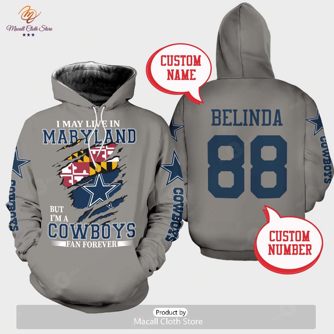 Personalized Maryland Cowboys Fan Premium Hoodie Sweatshirt 3D Personalized Maryland Cowboys Fan Premium Hoodie Sweatshirt 3D