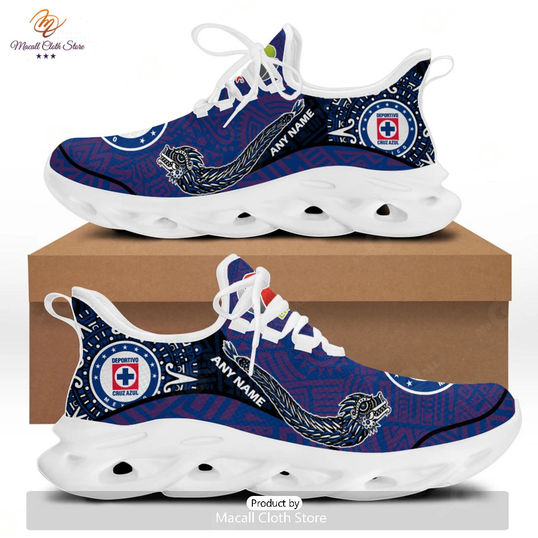 HOT Personalized LIGA MX Cruz Azul Special Aztec Design Max Soul Sneaker HOT Personalized LIGA MX Cruz Azul Special Aztec Design Max Soul Sneaker