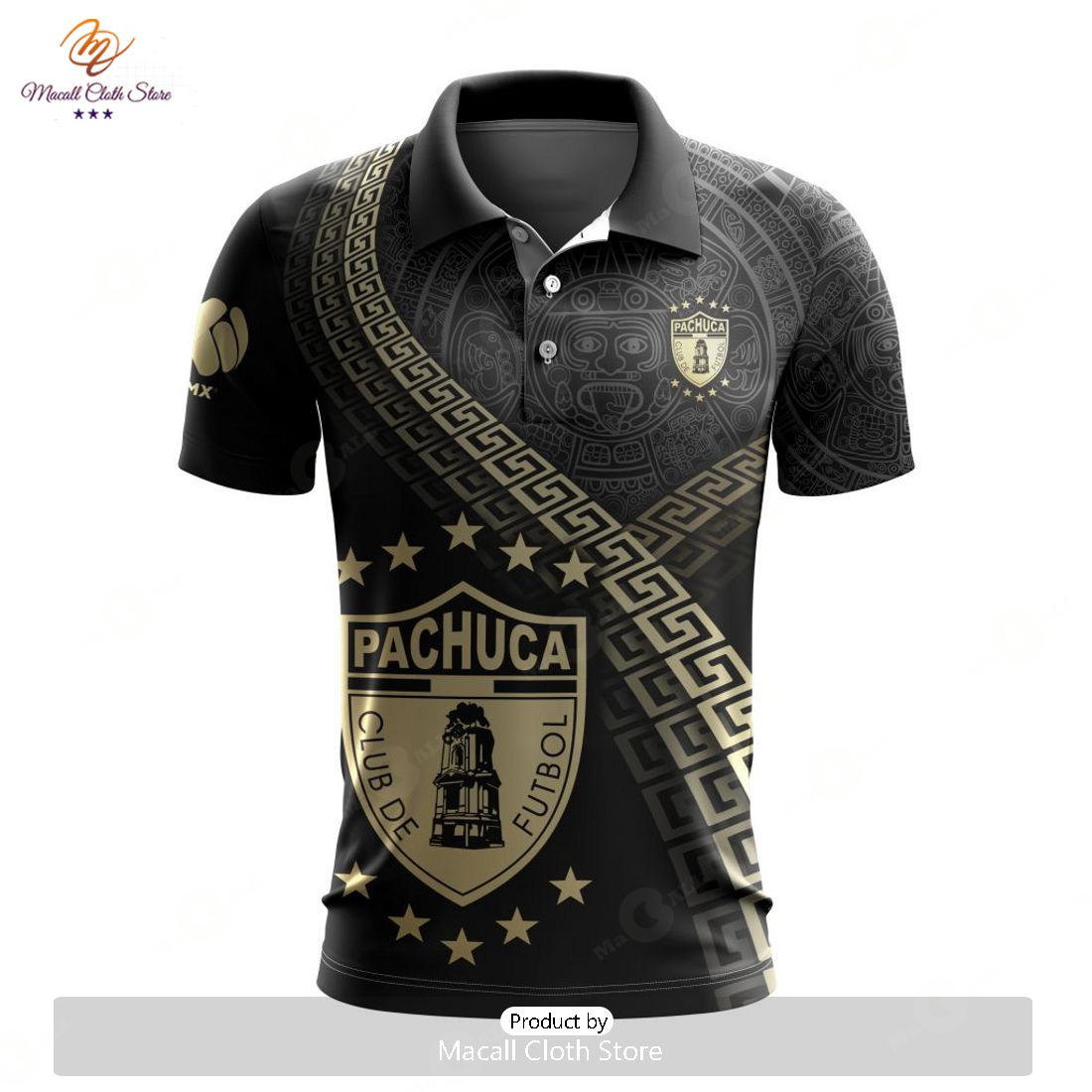 HOT Personalized LIGA MX C.F. Pachuca Special Black And Gold Design Polo HOT Personalized LIGA MX C.F. Pachuca Special Black And Gold Design Polo