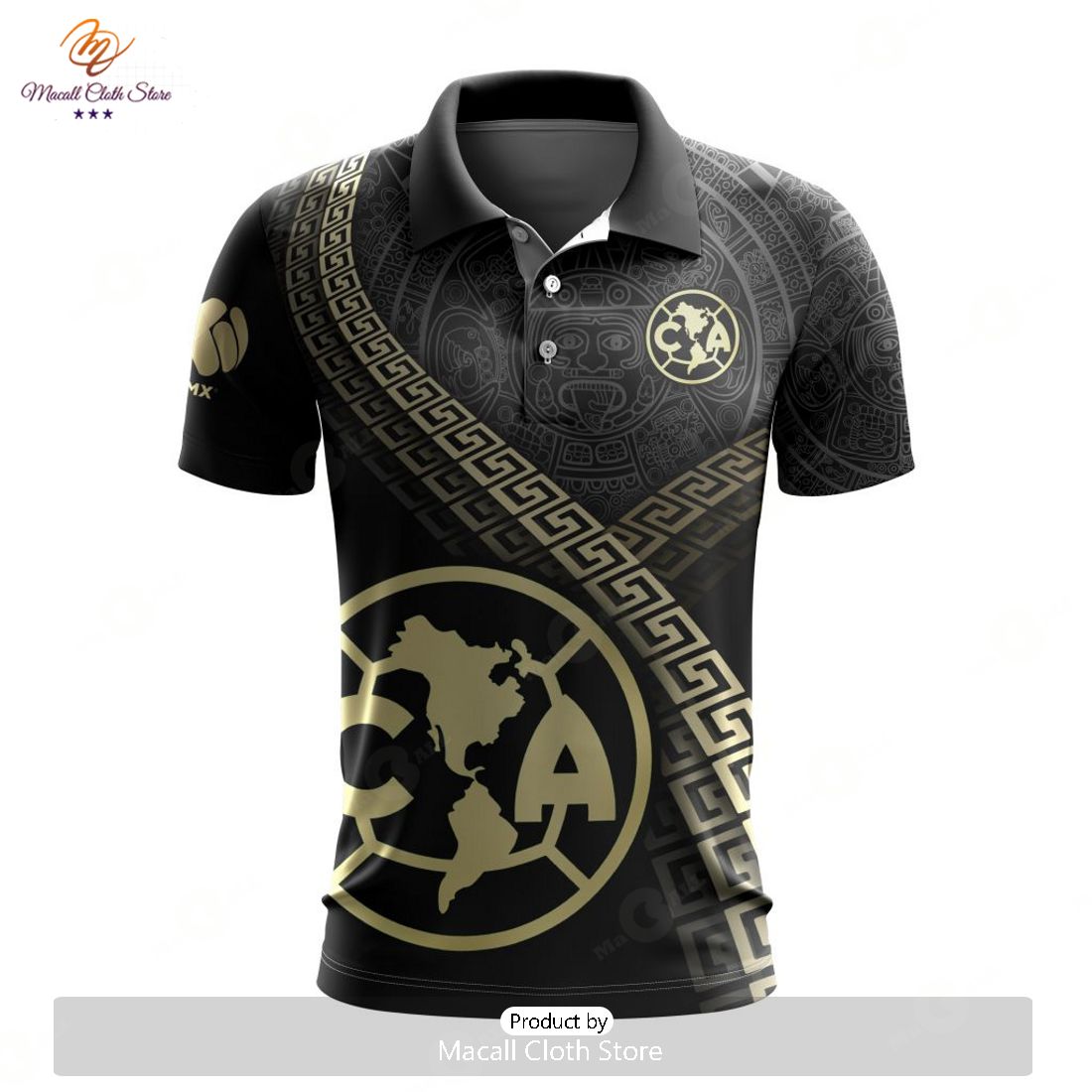 HOT Personalized LIGA MX Club America Special Black And Gold Design Polo HOT Personalized LIGA MX Club America Special Black And Gold Design Polo