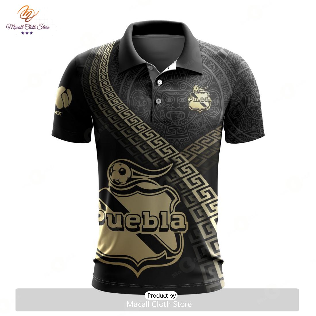HOT Personalized LIGA MX Club Puebla Special Black And Gold Design Polo
