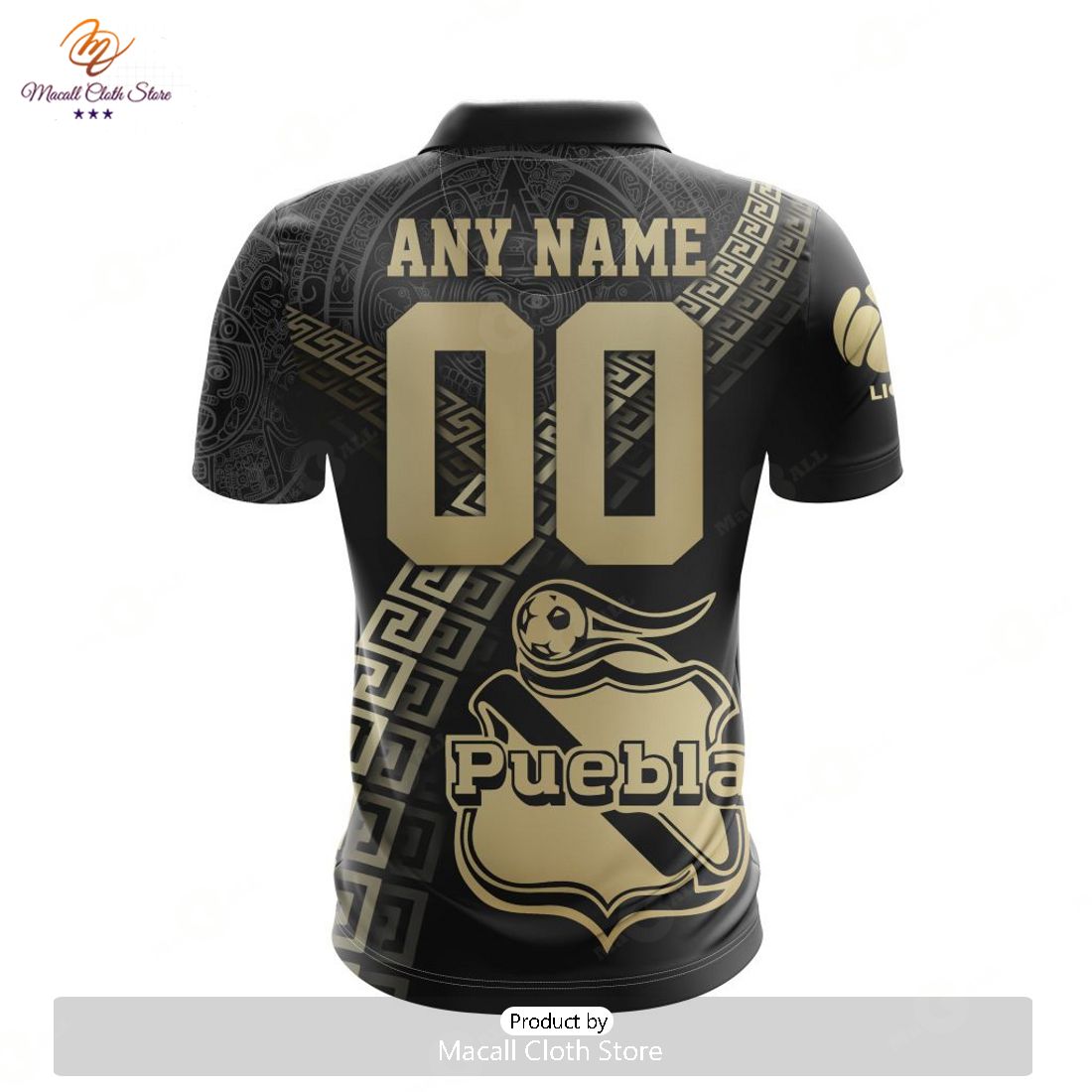 HOT Personalized LIGA MX Club Puebla Special Black And Gold Design Polo