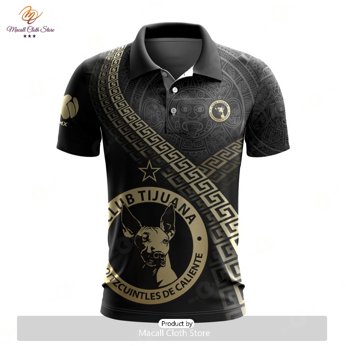 HOT Personalized LIGA MX Club Tijuana Special Black And Gold Design Polo HOT Personalized LIGA MX Club Tijuana Special Black And Gold Design Polo