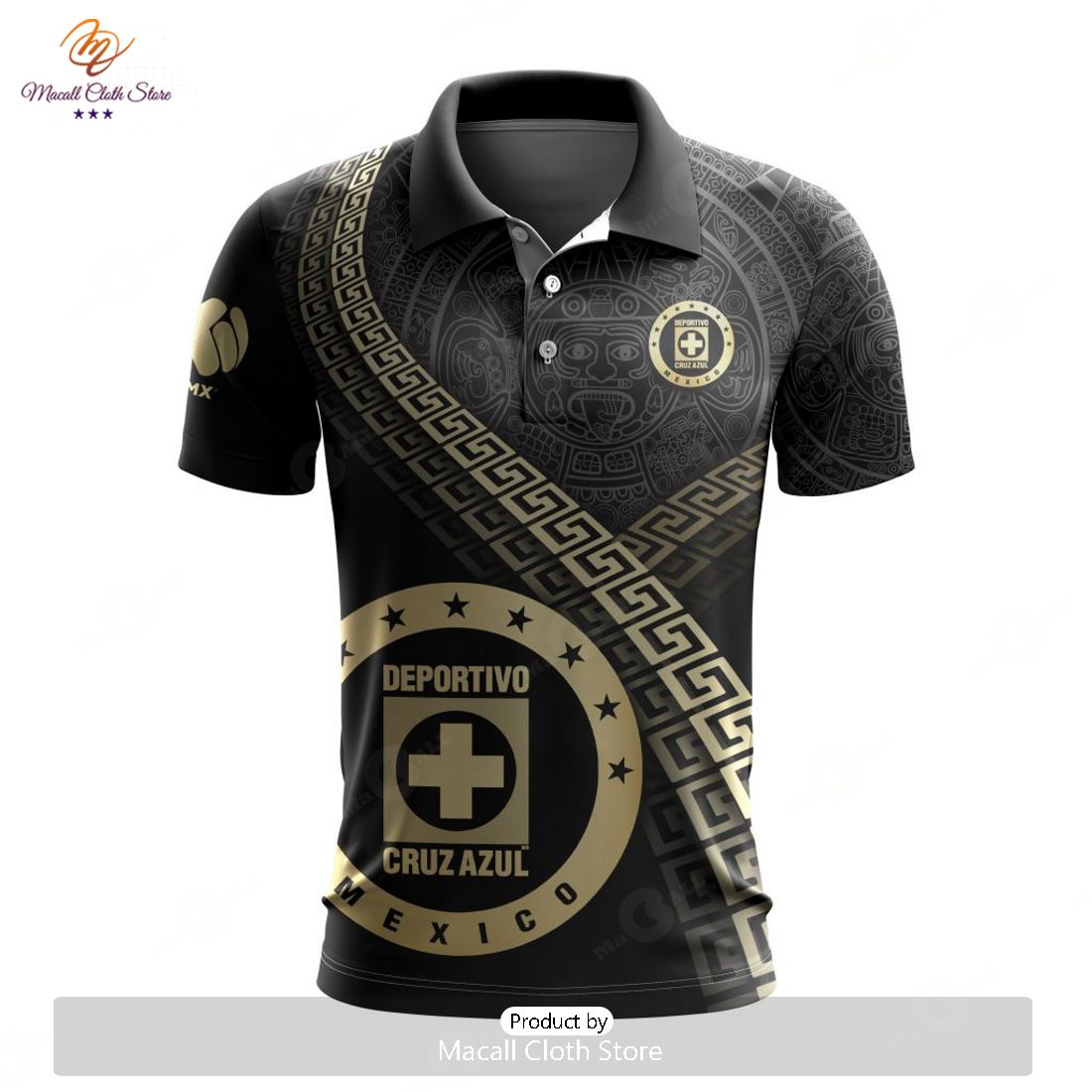 HOT Personalized LIGA MX Cruz Azul Special Black And Gold Design Polo HOT Personalized LIGA MX Cruz Azul Special Black And Gold Design Polo